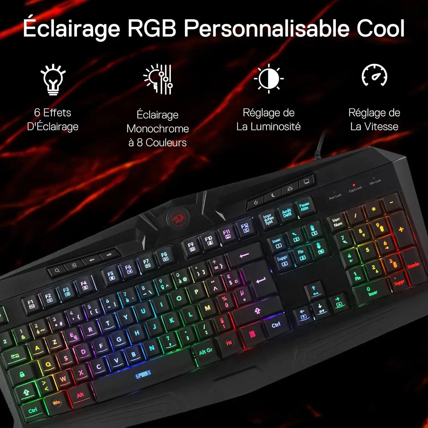 Redragon K503 Clavier gaming filaire AZERTY RGB avec repose-poignet