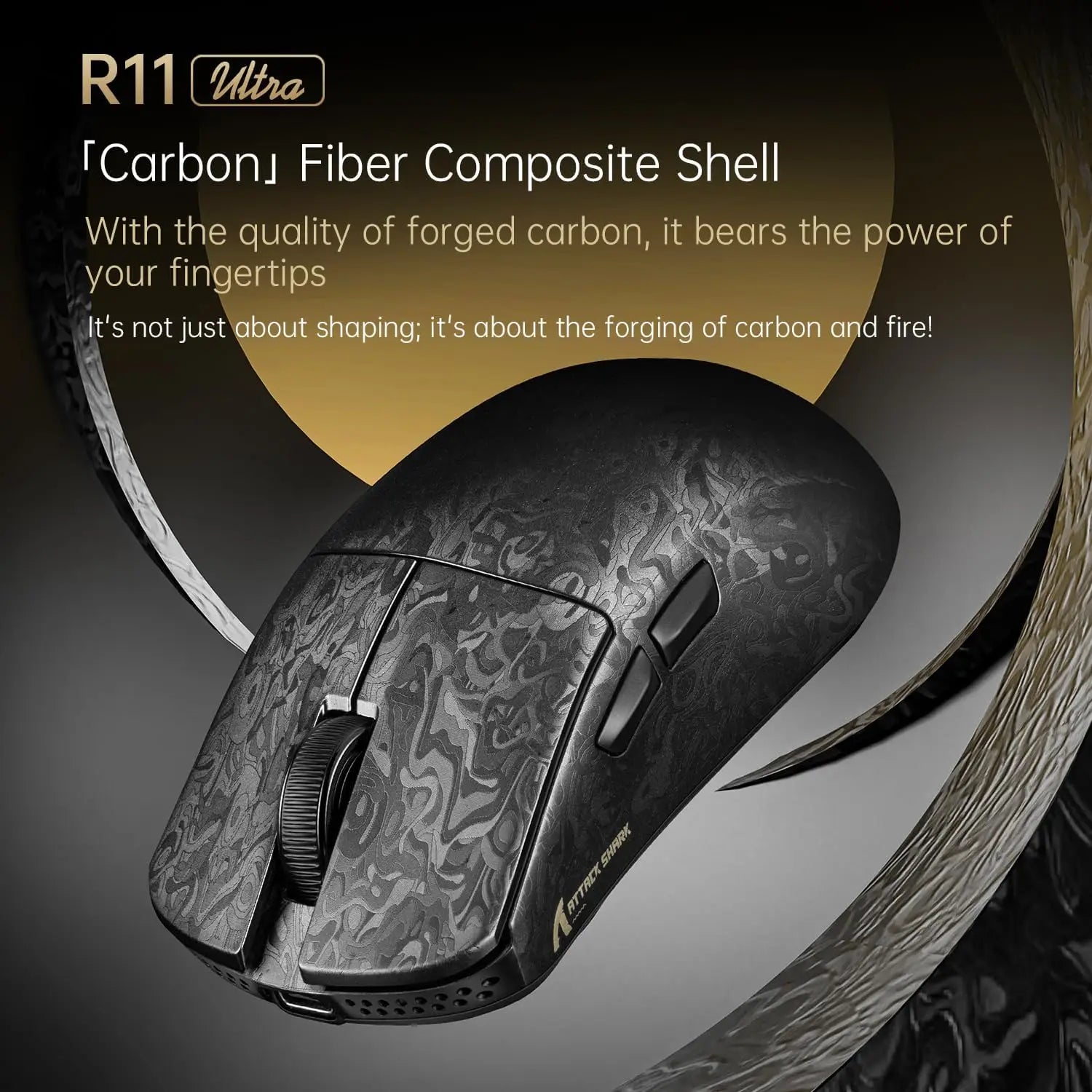 ATTACK SHARK R11 Souris Gaming Sans Fil Fibre de Carbone + Câble LED ( 2 coloris au choix )