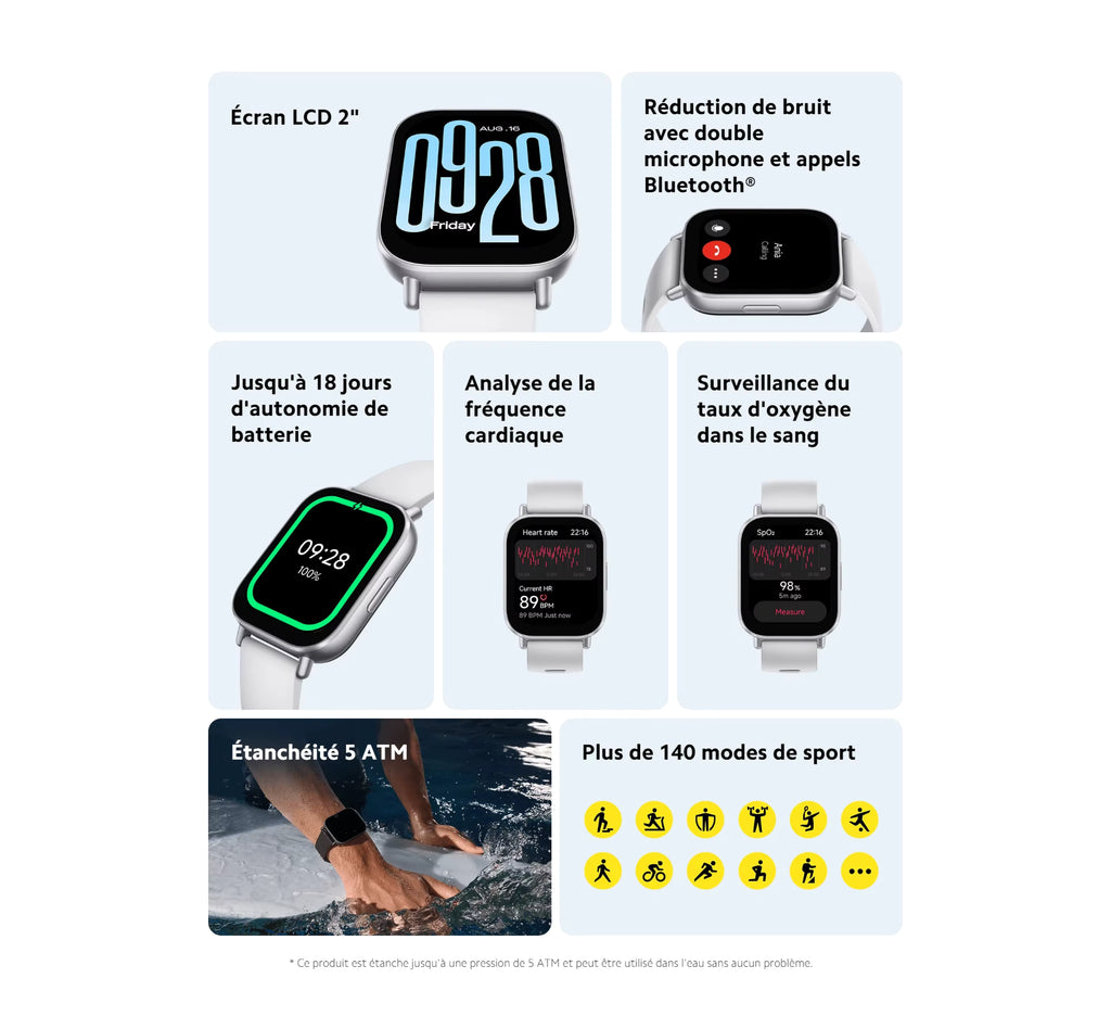 XIAOMI REDMI Watch 5 Active montre connectée  ( 2 coloris au choix )