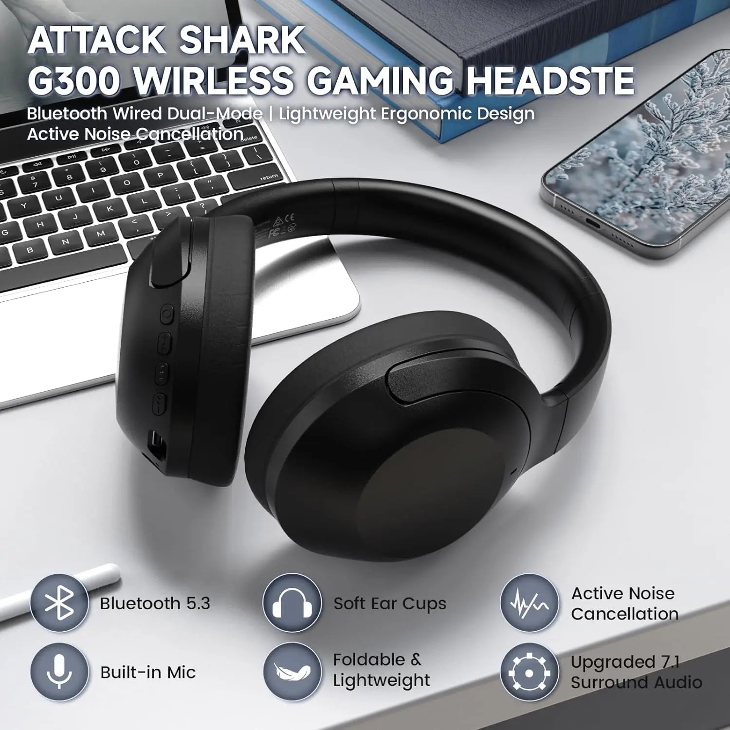 ATTACK SHARK G300 Casque sans fil Bluetooth  ( 3 coloris au choix )