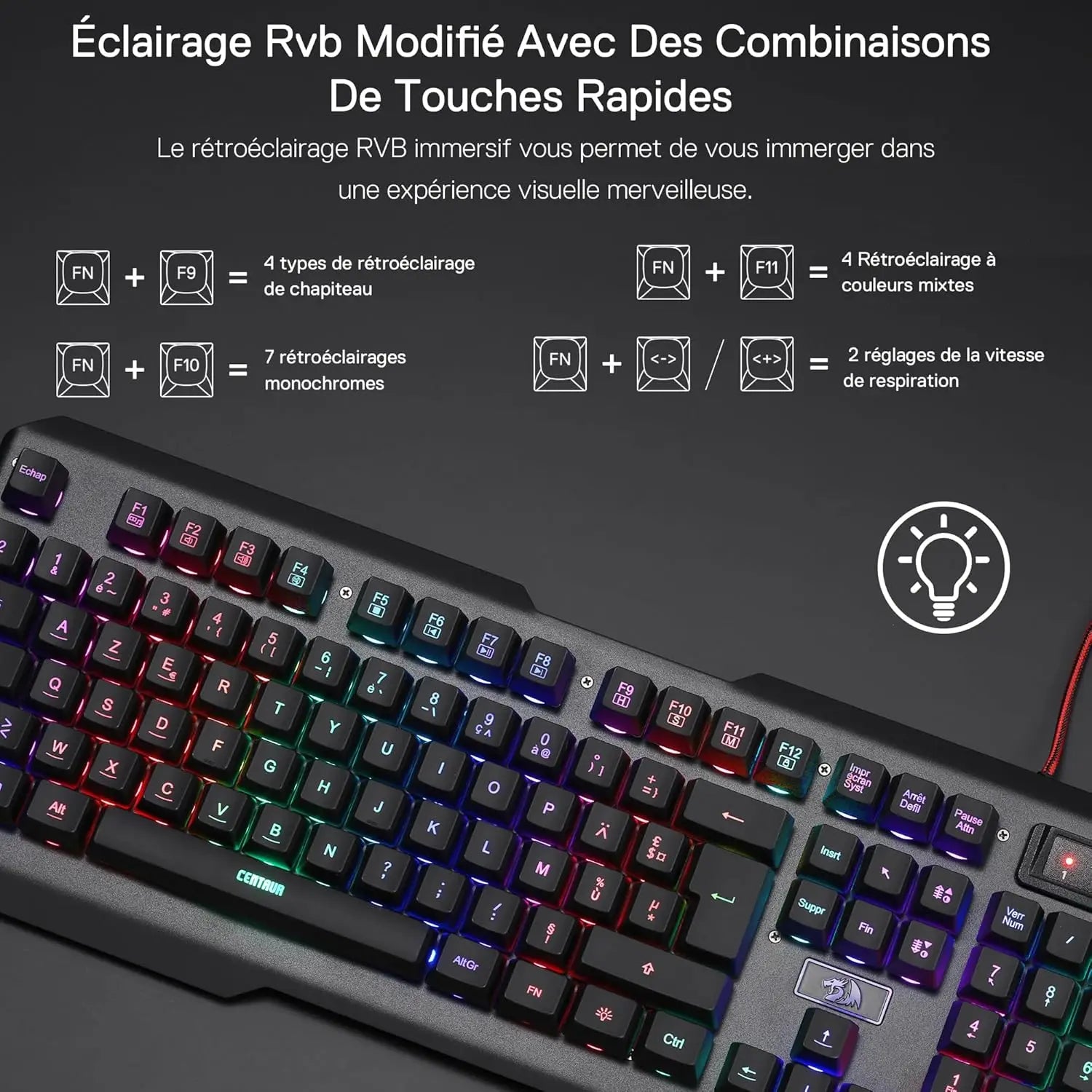 Redragon K506 Clavier filaire avec LED arc-en-ciel