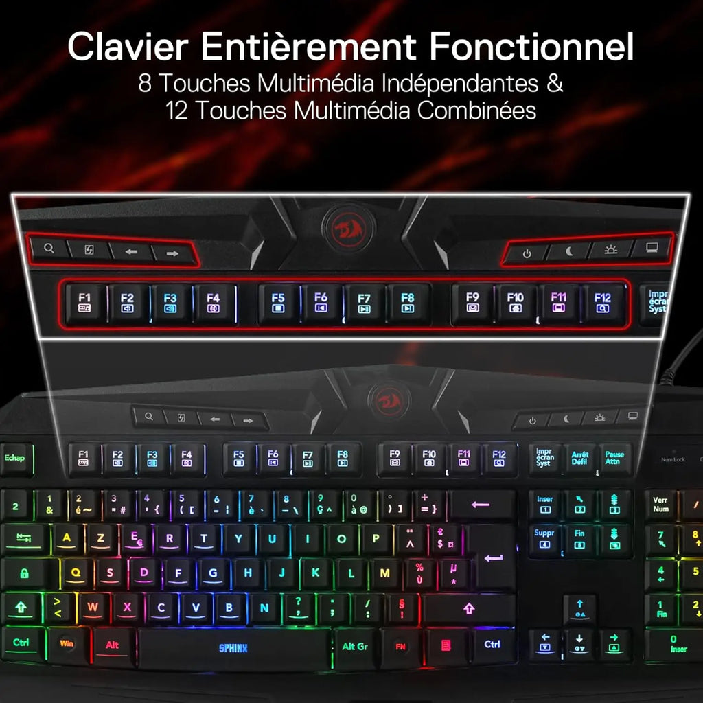 Redragon K503 Clavier gaming filaire AZERTY RGB avec repose-poignet